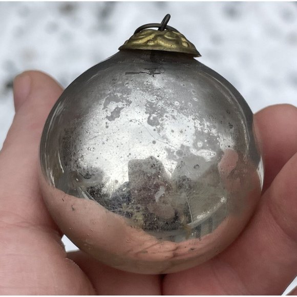 2" Antique Silver Kugel Mercury Glass Christmas XMAS Tree Ornament Germany - Picture 4 of 12